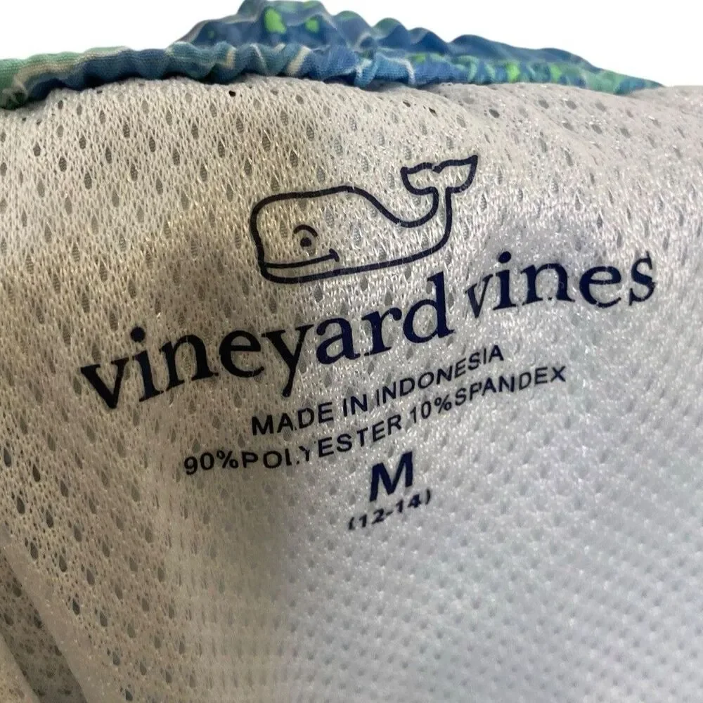 VINEYARD VINES Blue Shark Print Boys Size Medium Swim Swimming Shorts Trunks